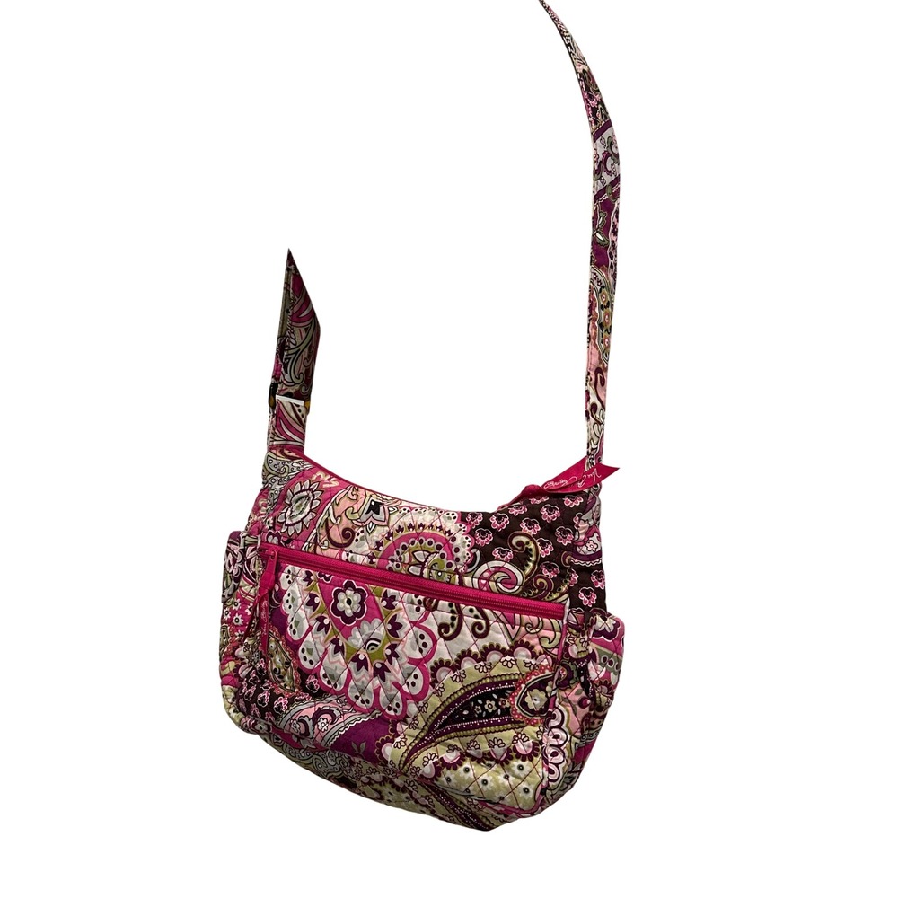Vera Bradley Pink Purple Paisley Quilted Cotton Crossbody Bag Adjustable Strap
